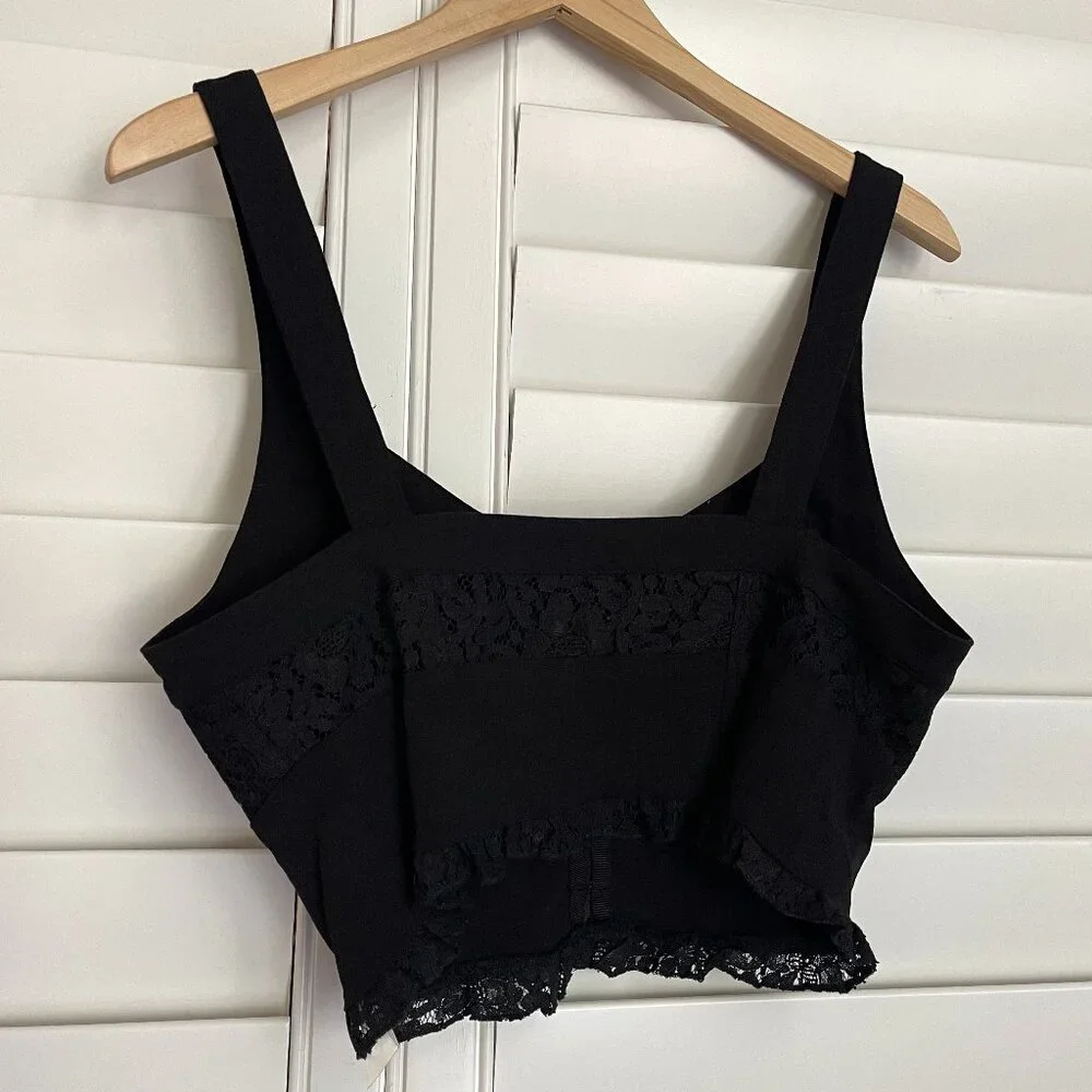 NWOT Free People "Here I go" Black Button Up Floral Cropped Brami Sz Medium - Picture 5 of 7